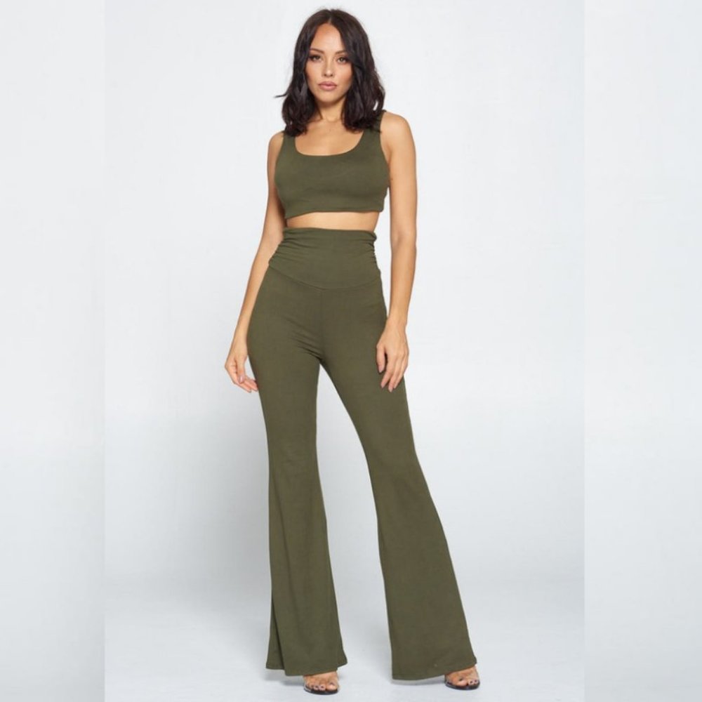✨HP✨ High-Waist Pant & Tank Crop Top Set Olive